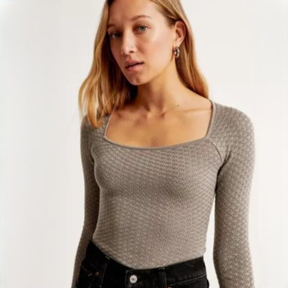 Abercrombie and Fitch Square Neck Pointelle Knit Body Suit SzS - Picture 1 of 9